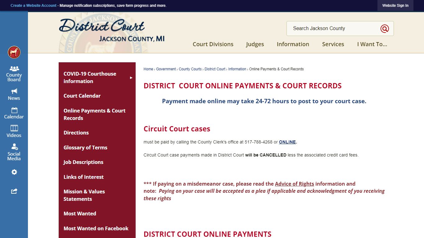 DISTRICT COURT ONLINE PAYMENTS & COURT RECORDS | Jackson County, MI